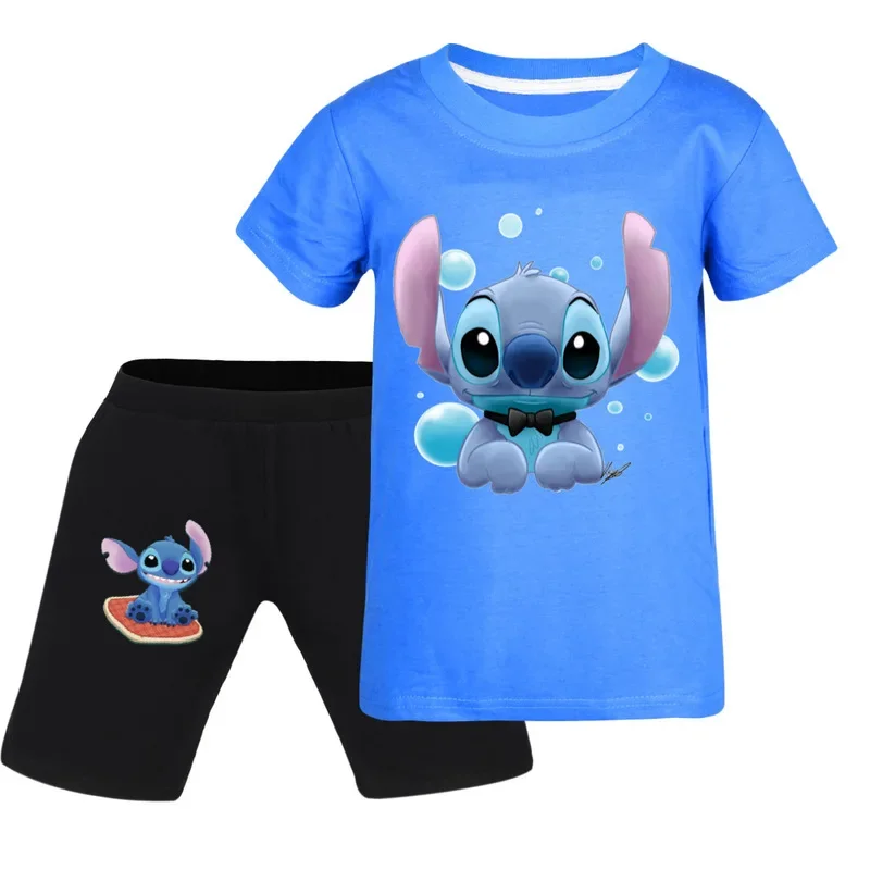 2024 Sell Well Summer New Disney Cartoon Kawaii Stitch Printed T-shirt  Printed Shorts Children Clothing Boy Girl Birthday Gift