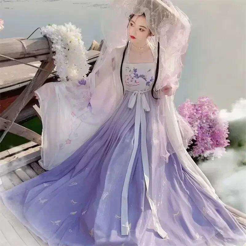 Hanfu Dress Women Chinese Traditional Cosplay Costume Ancient Embroidery Gradient Purple Hanfu 2023 Summer Dress Princess Dress