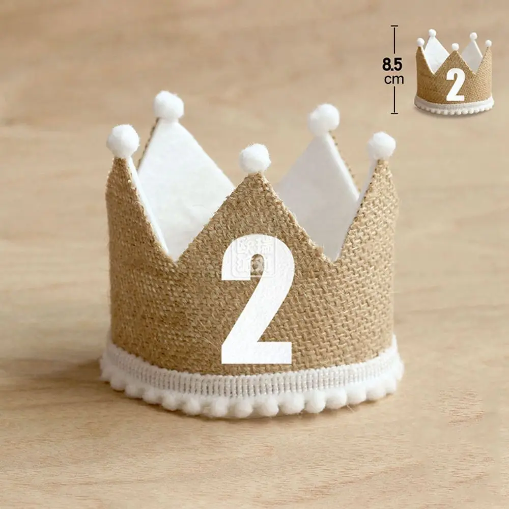 Burlap Princess Crown Baby Birthday Party Hat 1/2 1 2 3 4 5 6 7 8 9 Year Headband Baby Shower Children Birthday Decoration