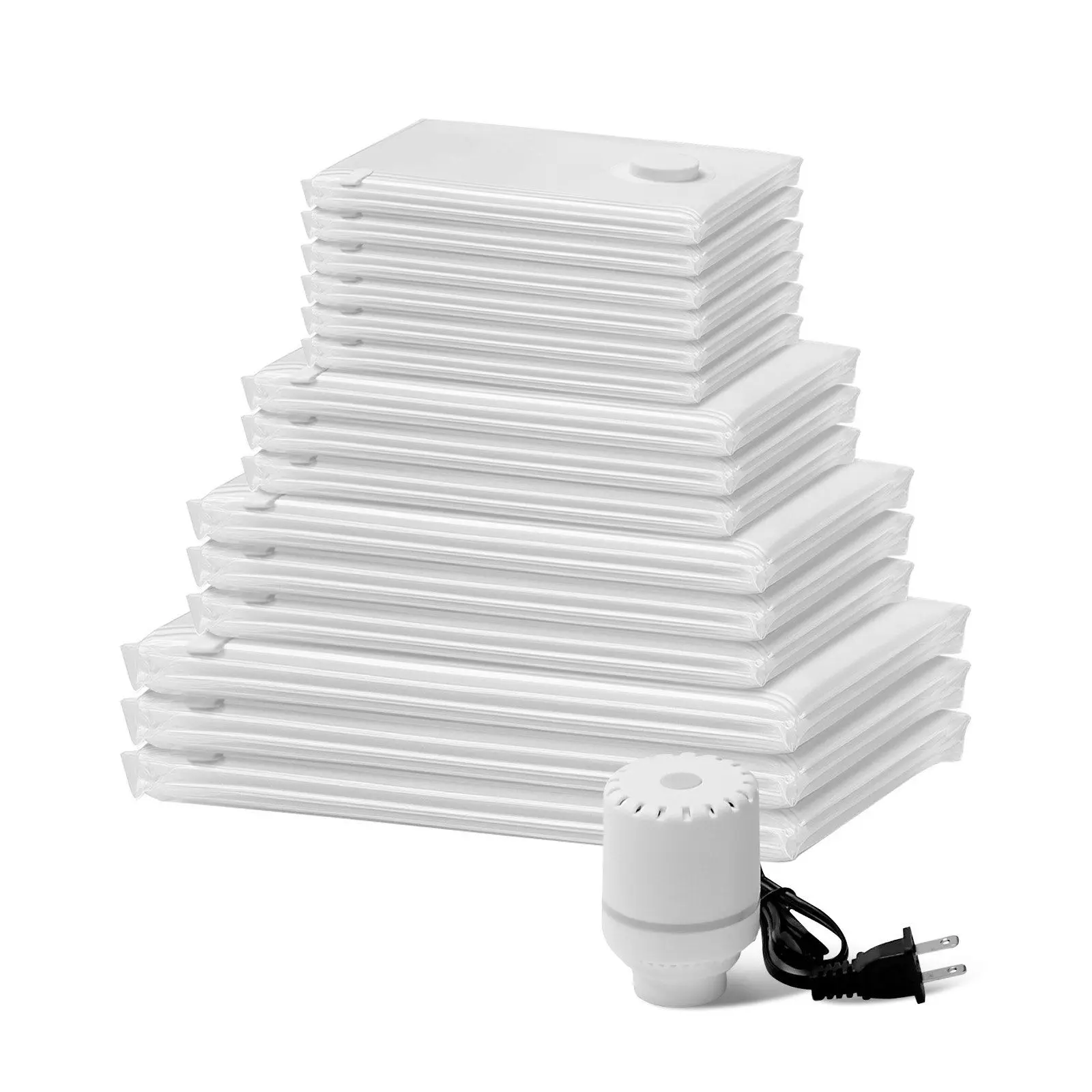 

Vacuum Storage Bags 15 Pack with Electric Pump Airtight Zipper Space Saver for Cloth Bedding Travel