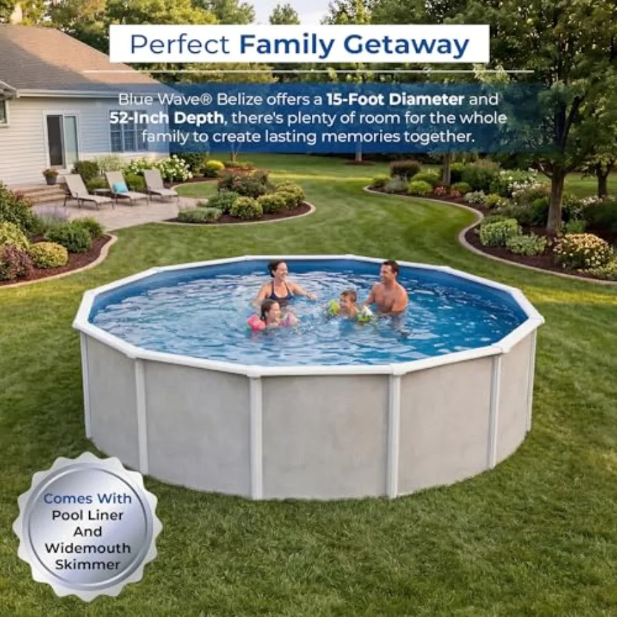 Belize Round 52-in Deep Hard Sided Steel Wall Above Ground Pool with 6-in Top Seats, 5-in Verticals, Skimmer Vinyl Liner - 5, 1