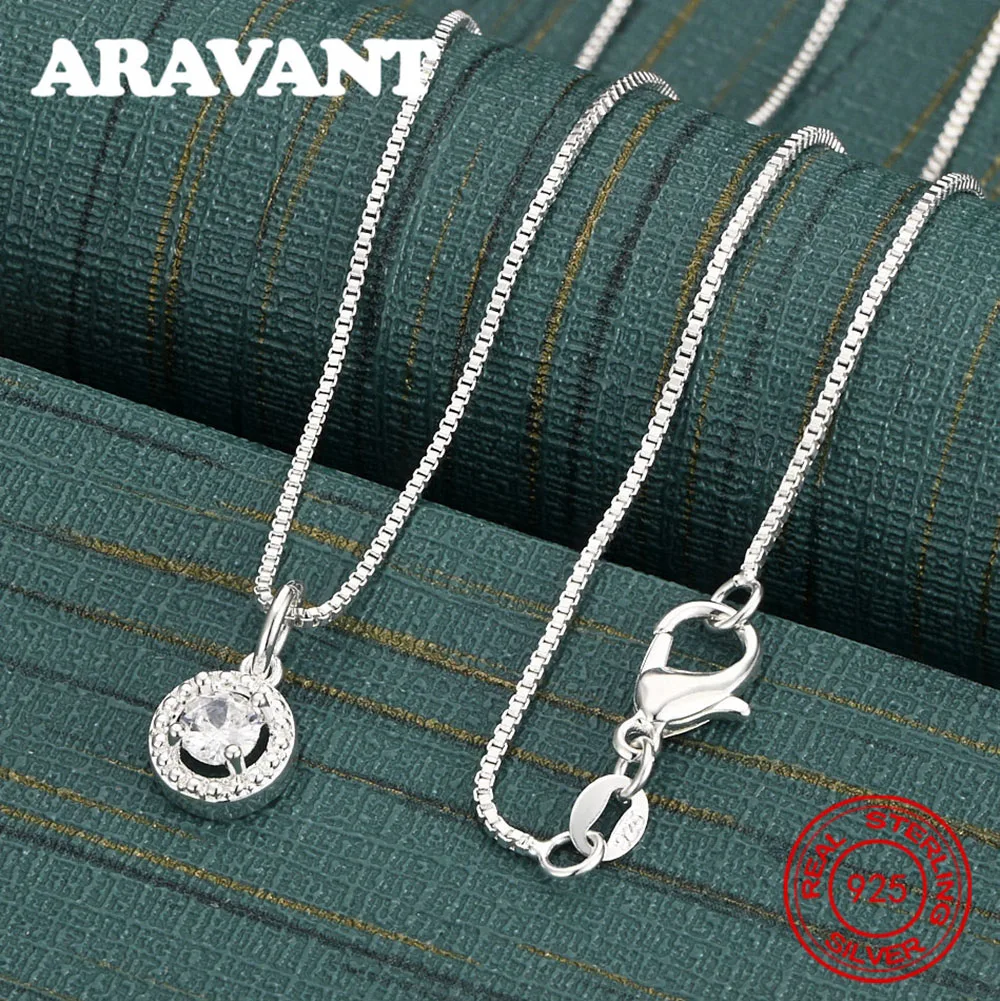 925 Sterling Silver Round Zircon Pendant Necklace Women'S Small Fresh Design Women'S Engagement Jewelry