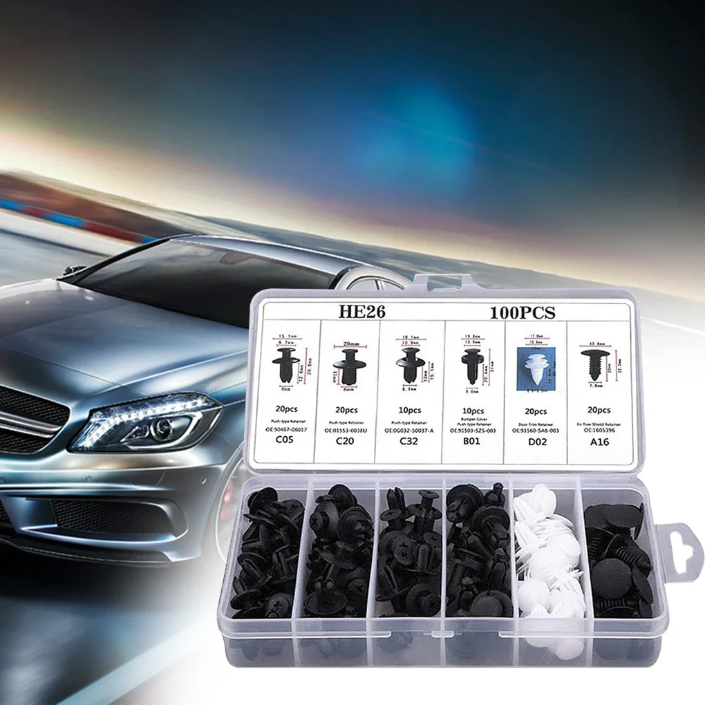 

100pcs Auto Fastener Clip Car Fender Push Retainer Pin Rivet Bumper for Door Trim Panel Retainer Black White for All Car