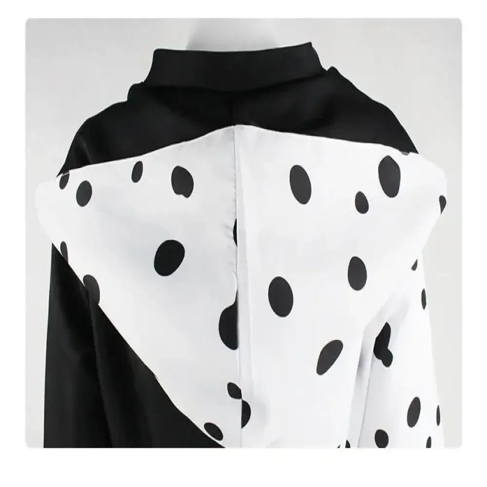 Anime Cruella 코스프레 의상 드레스 세트 장갑 망토 할로윈 복장 성인 여성을위한 망토 정장