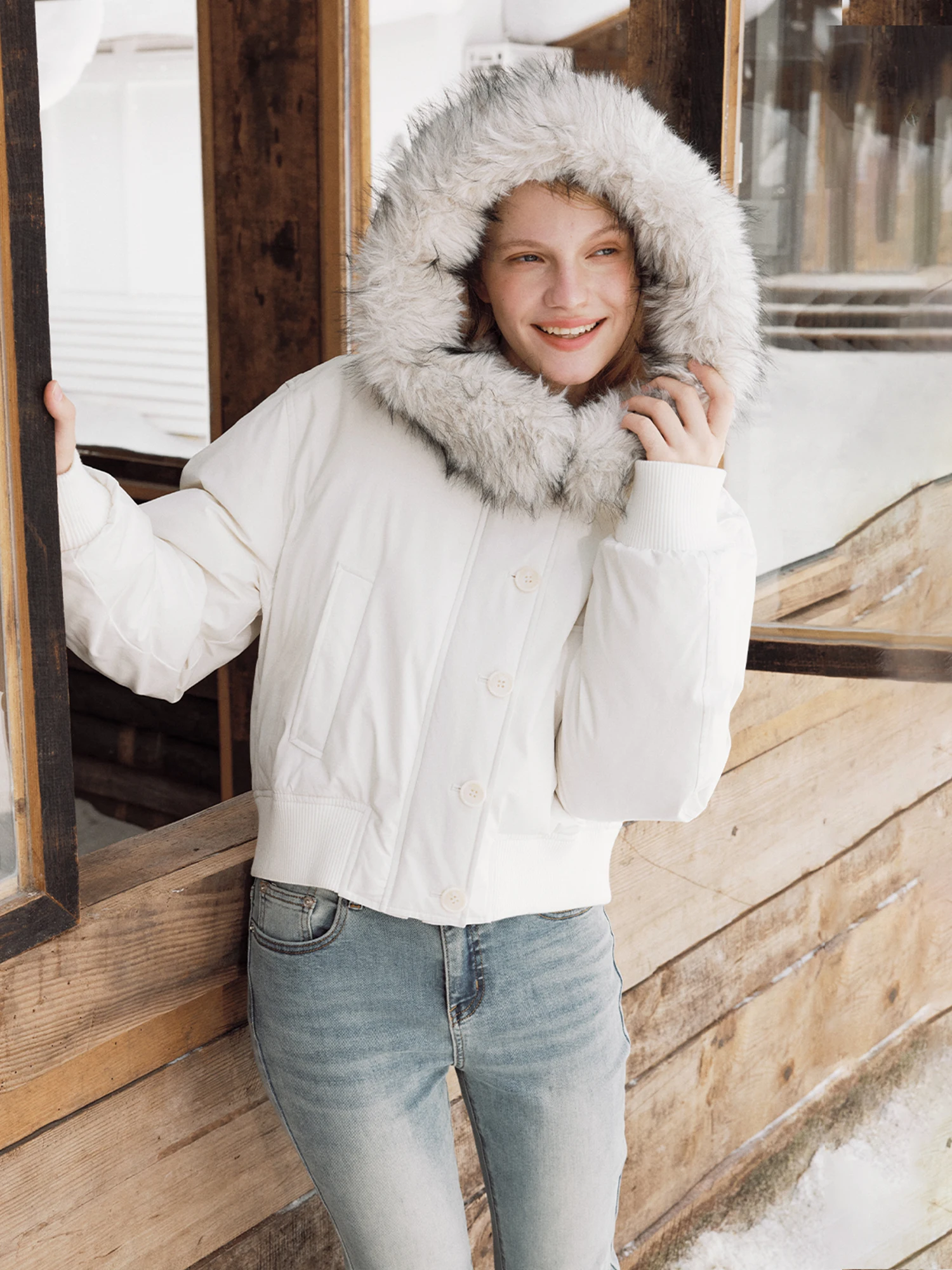 

Yescci White ort Cotton Jaet Women's Thi Outerwear Winter Coat Hooded Straight Cut Long Sve Single Button Closure