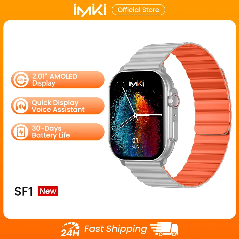 

IMIKI SF1 Smart Watch 2.01" AMOLED Display 1000nits BT Calling 100+ Sports Modes IP68 Business Fashion Modeling Metal Case