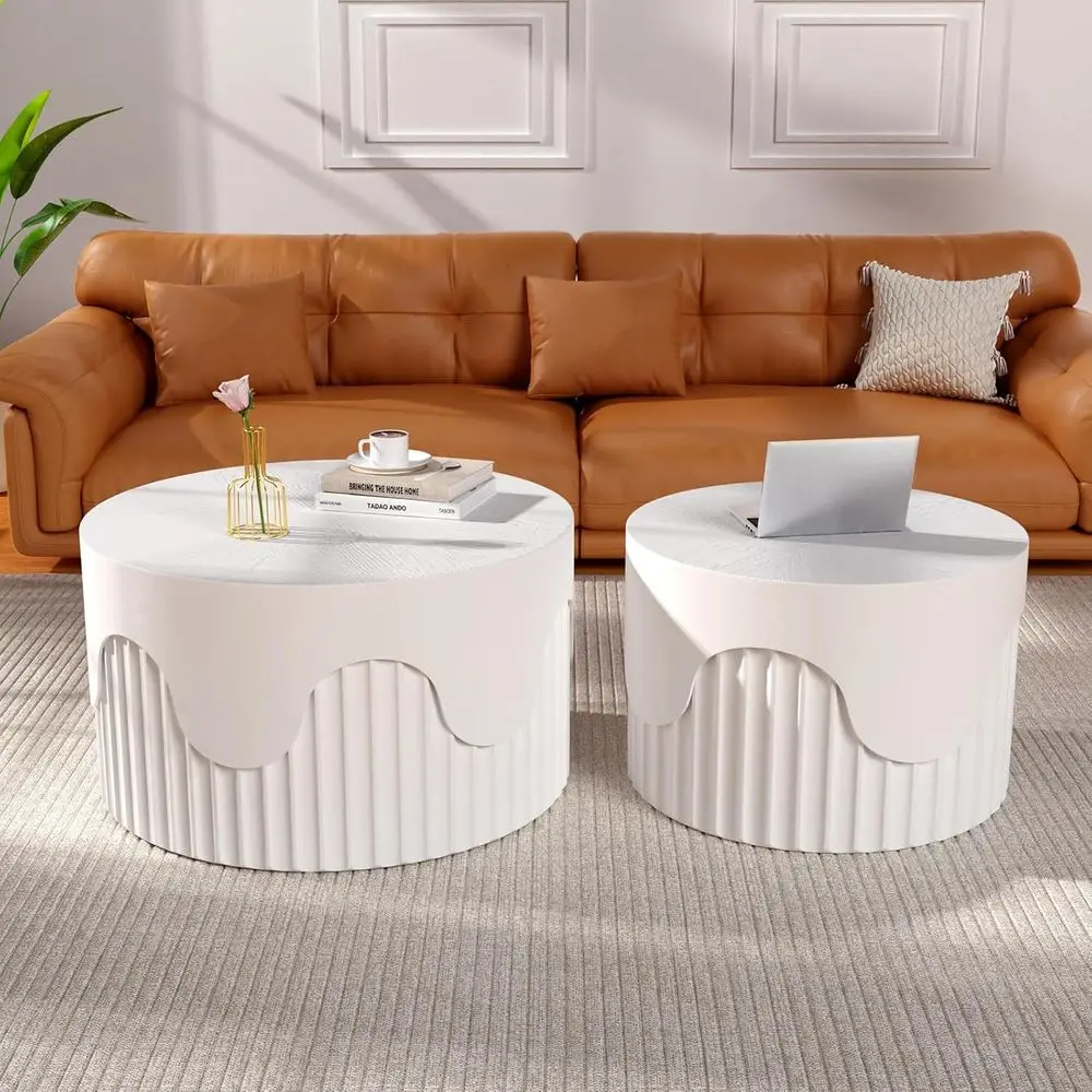 

Round Nesting Coffee Table Set, 2-Piece, Century Style Wooden Handcrafted Drum Coffee Table, Minimalist Center Tables for Living
