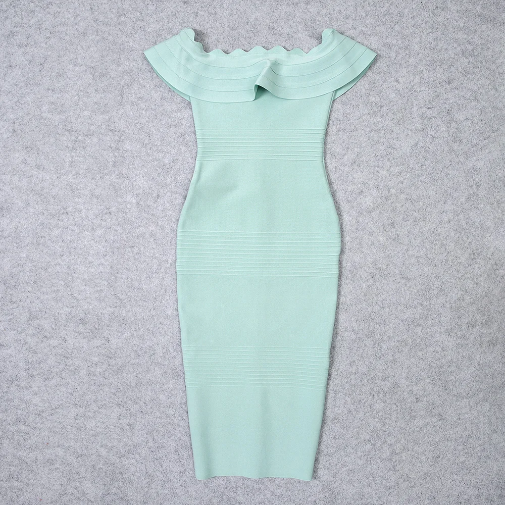 HQBORY Vintage Mint Green Ruffles Bandage Dress 2023 Summer Women Midi Split Quality Elegant Bodycon Dress Red Black Vestidos XL