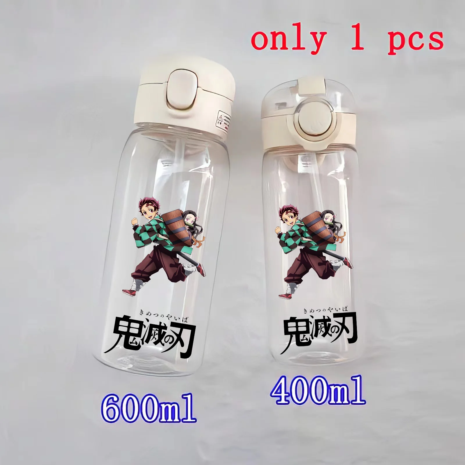 Demon Slayer Portable Sports Bottle, PC Plastic Straw Cup, Camping ao ar livre, Fitness, Nezuko Tanjirou Presente, 400ml, 600ml