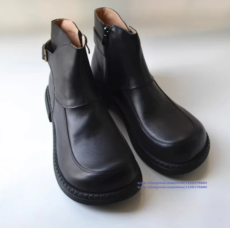 Black/brown Leather Men's Boots Round Toe Side Zipper Ankle Booties Luxury Designer Handmade Men's Shoes New In Botas Mujer