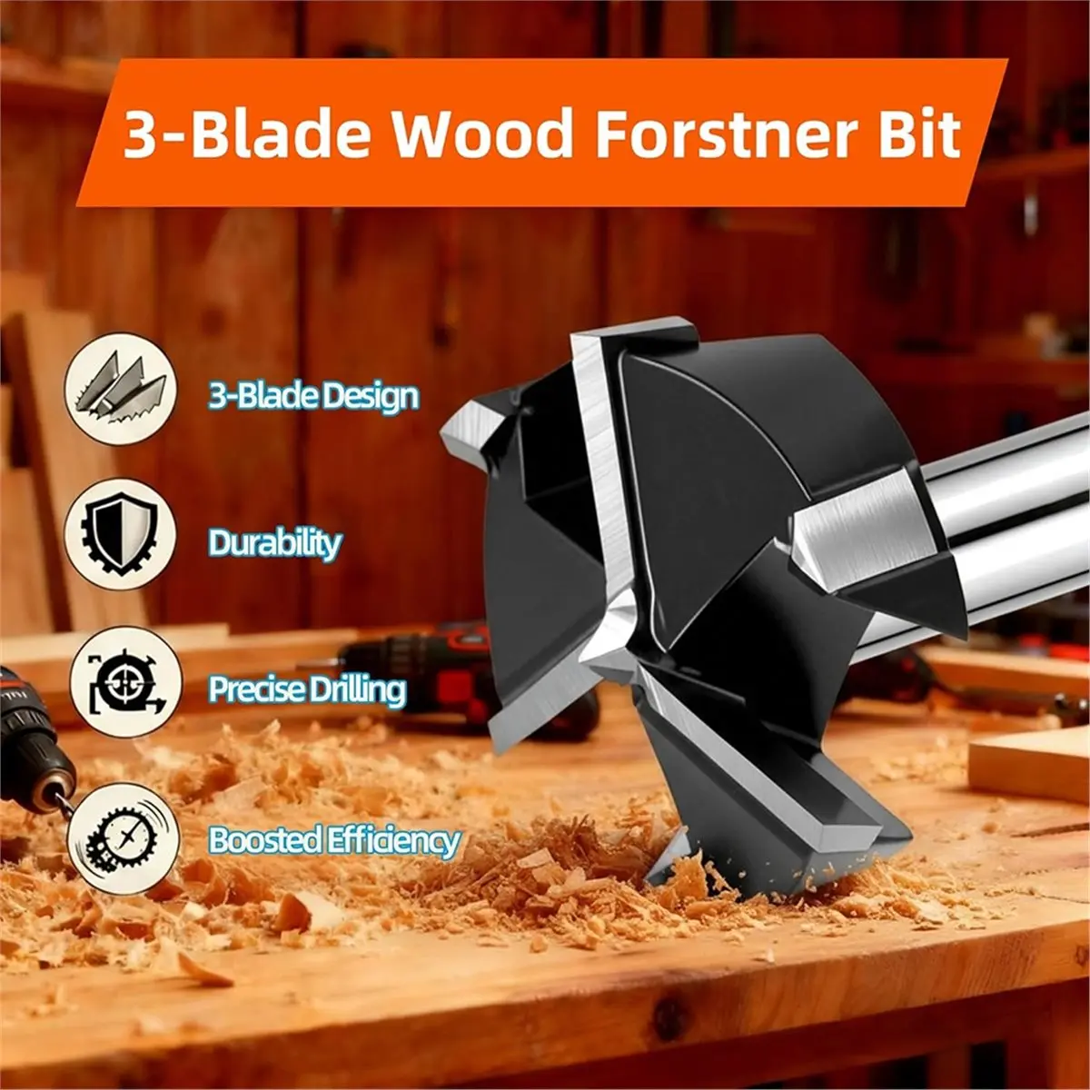 DT35BG 32MM Triple-Flute Carbide Drill Bit for Woodworking, Hole Cutter for Hard Wood, Cork, and More