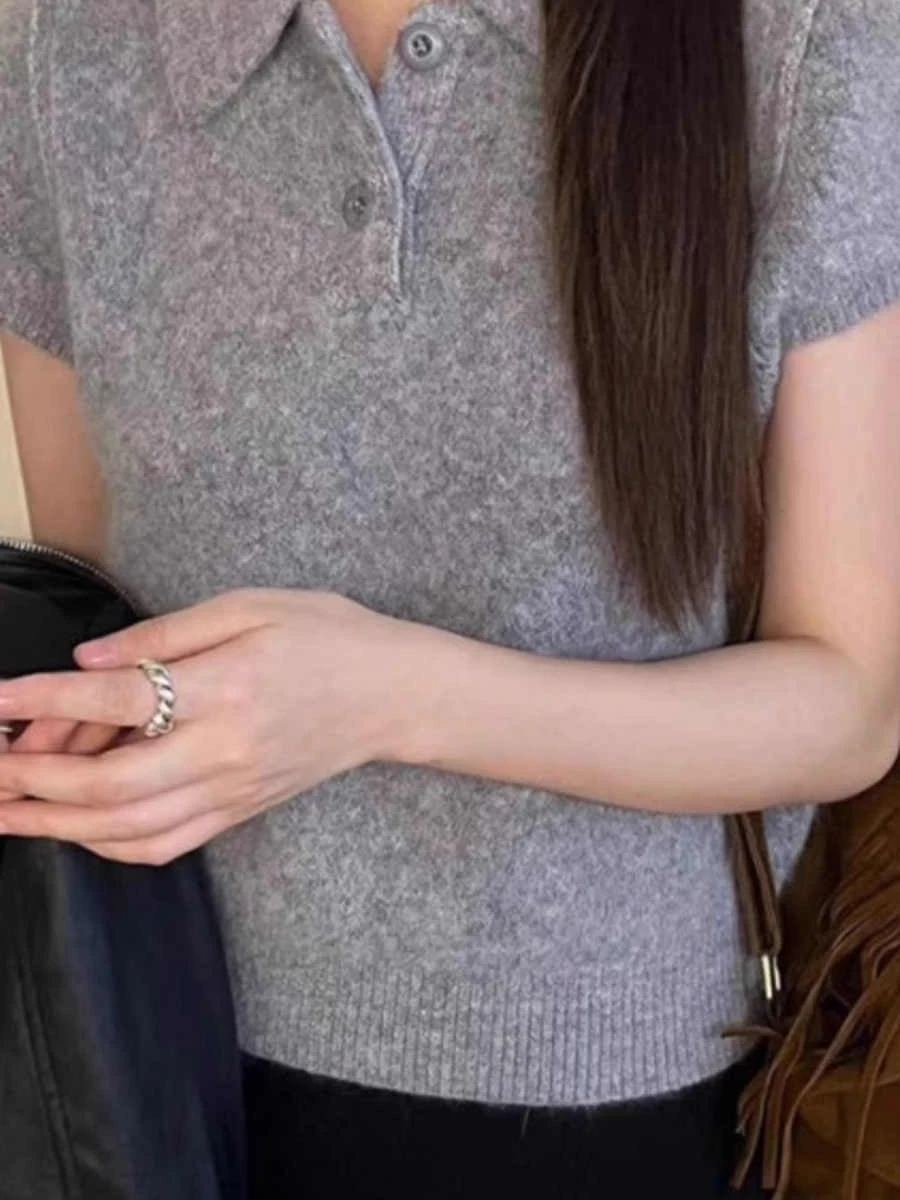 

Весенний ор Све Трикотажный женский модный шикарный индивидуальный отложной воротник для похудения Высококачественный топ Ele