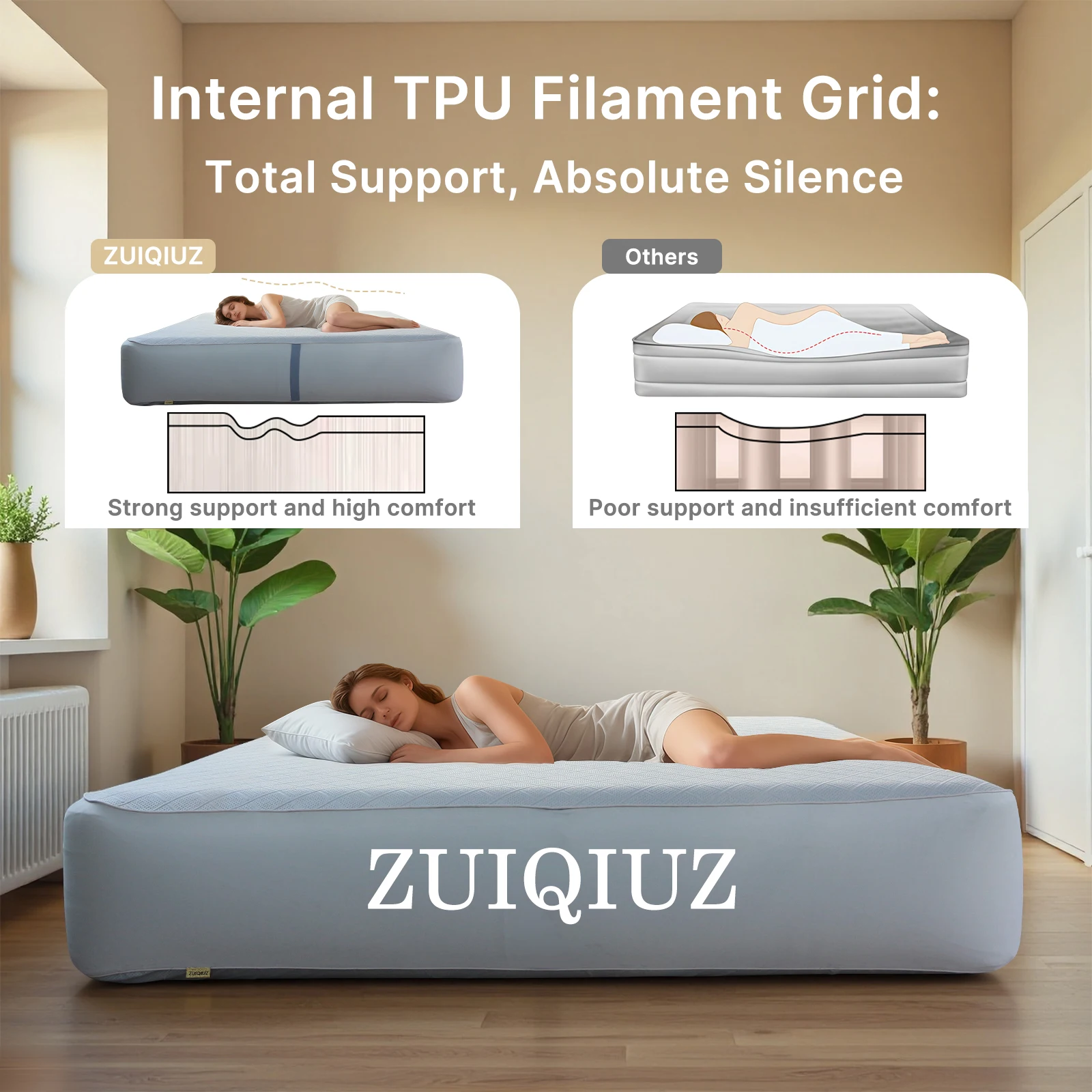 TPU Air Mattress Outdoor Camping Inflatable Bed with Built-in Pump 1/2/3 Person TPU Drop Stitch Mattress Pad Sleeping Mat