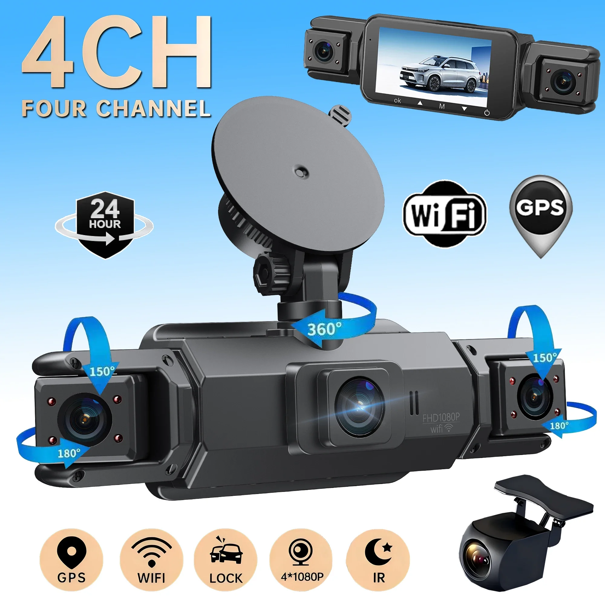 Samochodowy wideorejestrator 4CH Black Box 4*1080P z GPS WIFI kamera samochodowa rejestrator jazdy noktowizor monitoring parkowania akcesoria samochodowe