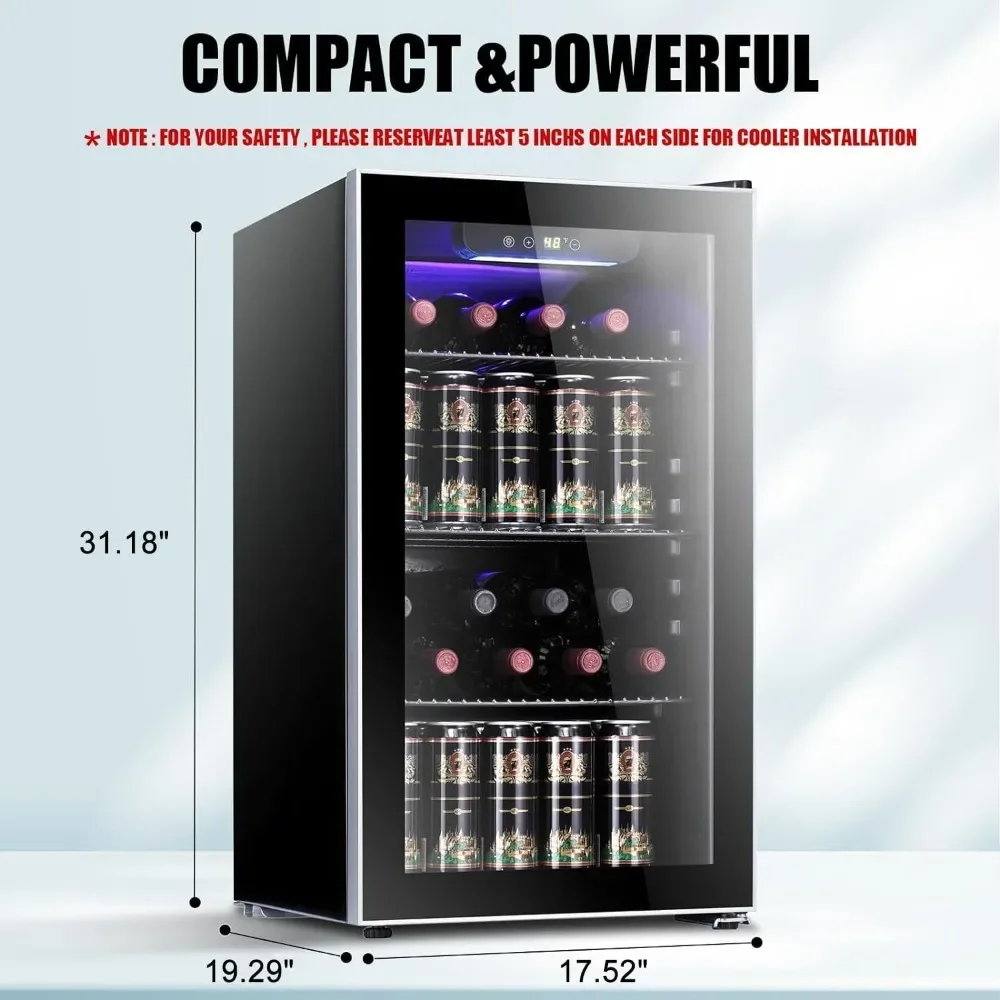 26 bottles 130 cans cooler/black mini wine cellar, transparent glass door, bar cabinet silent compressor, temperature regulation