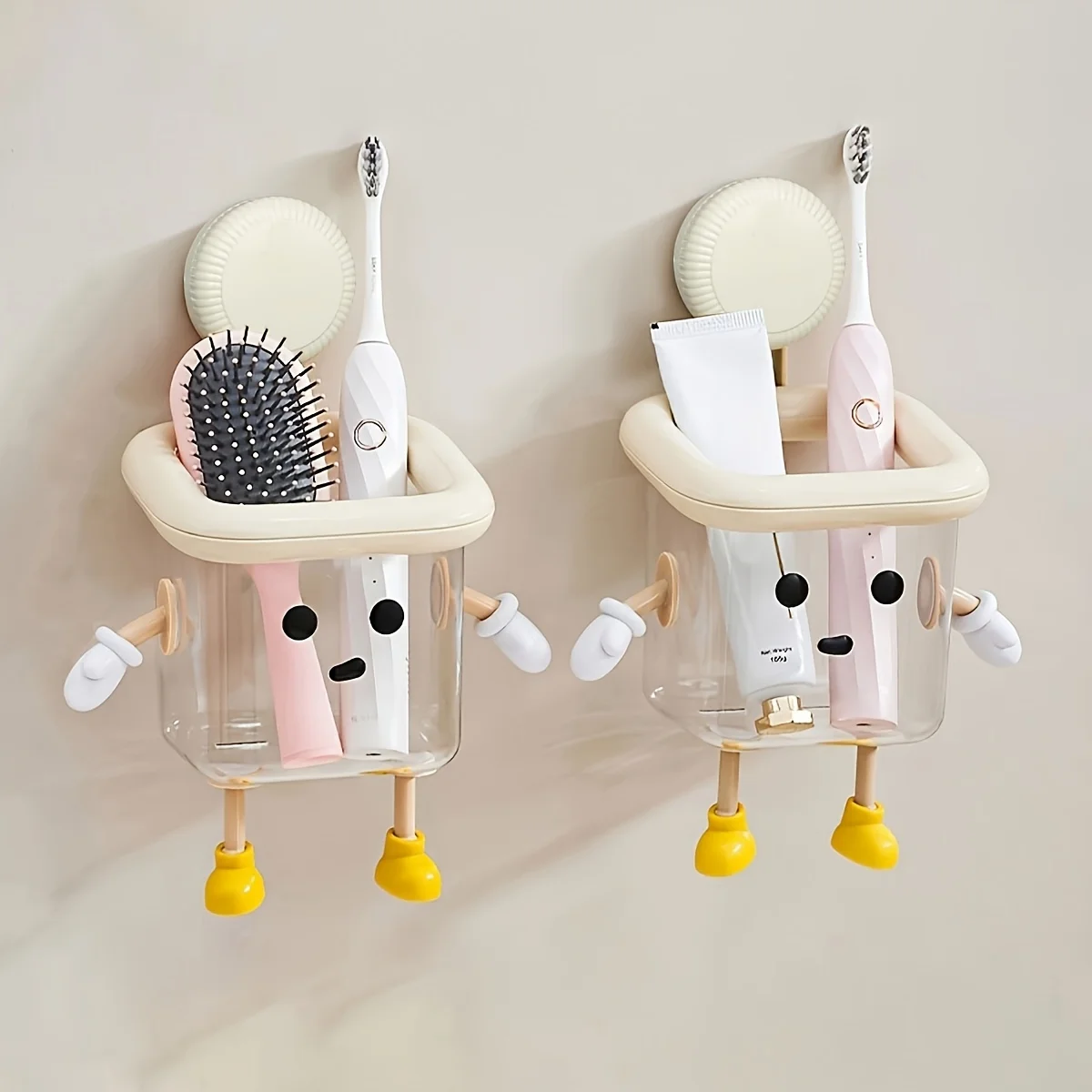 1 cartoon bathroom toothbrush holder, cute home decor plastic washbasin accessories Toothbrush memory | cartoon design