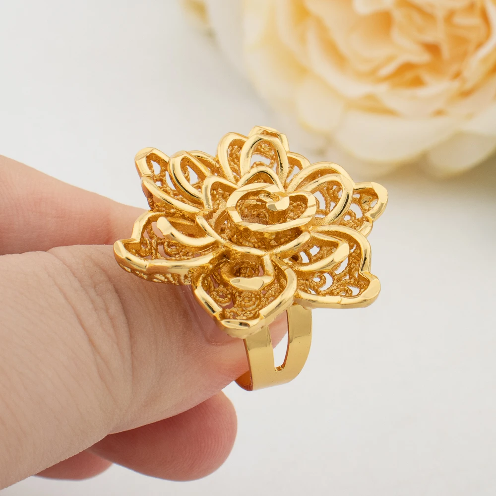 9PCS Random Rings Dubai 18K Gold Plated Flower Ring Brazilian Women Wedding Bride Jewellery Resizable Ring Jewelry Accessories