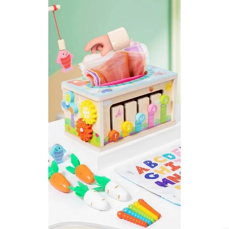 F19F Kids Training Game Fishing Game Fun Plug Fun Plug Toy Tissue Dispenser Gears นาฬิกา Gears