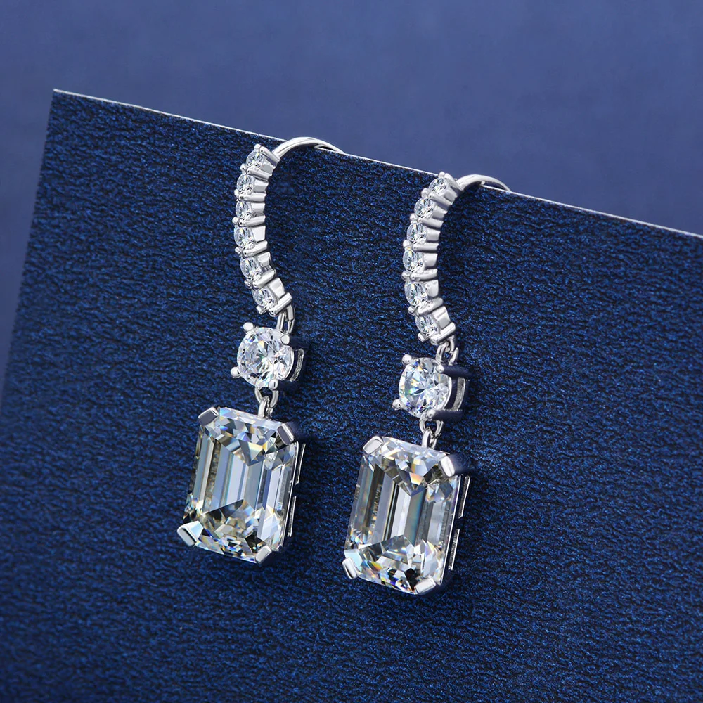 Moissanite emerald cut earrings S925 silver drop diamond ear hook female engagement gift exquisite jewelry