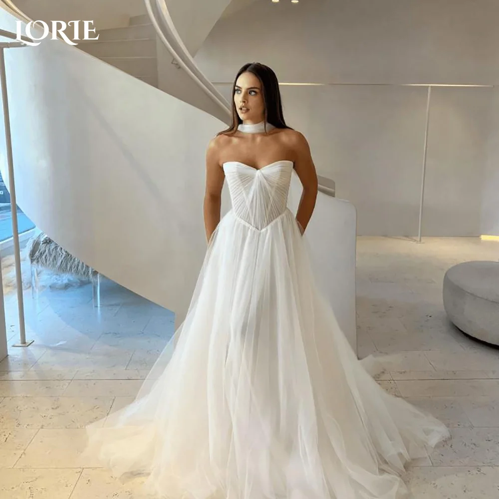 

LORIE Shawl Wedding Dress Strapless Sweetheart Pleats A-line Mermaid Bride Gown Chiffon Illsion Customized Corset Bride Dress