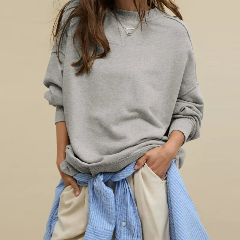 

New Womens Sweatshirt Jacket European American Style Loose Casual Round Neck Top Fashion Workwear OuterwearWomen
