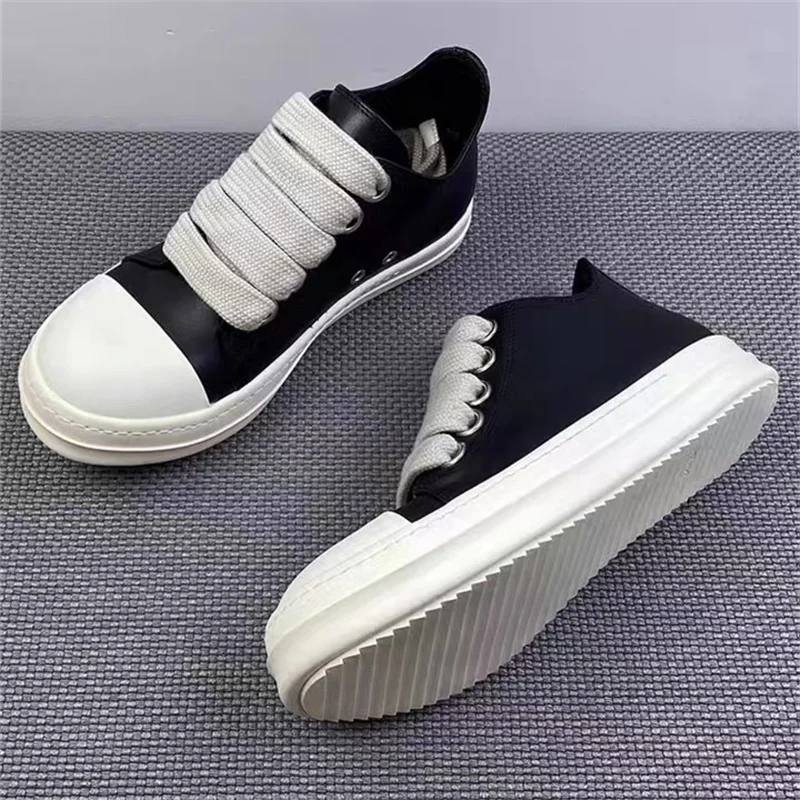 Women High-top Shoes Flat Platform Leather Men\'s Sneakers Luxury Designer Street Woman Canvas shoes Casual Lace Up Ankle Boots