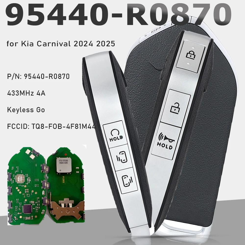 KEYECU PN: 95440-R0870 Chave remota inteligente FOB 5 botões 433MHz 4A Keyless Go para Kia Carnival 2024 2025