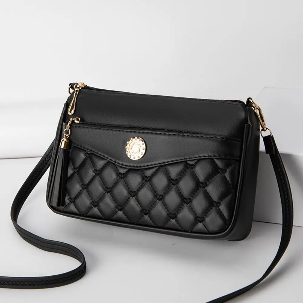 

New PU Leather Crossbody Bag Embroidery Zipper Shoulder Bag Large Capacity Handbag Women