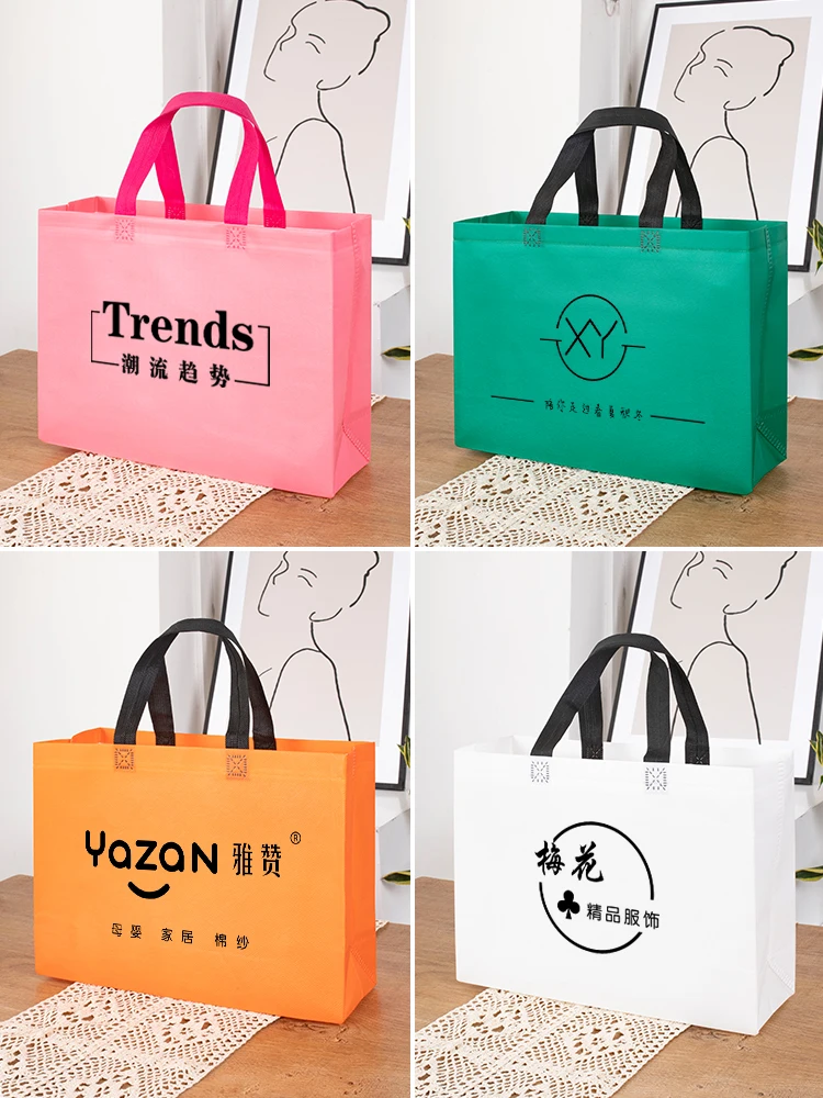 100 Pz/lotto Borse Non Tessuti Borse Per La Shopping Eco Promozionali Borse Recyclabili Tote Bags Personalizzato One Color Stampato Logo Design