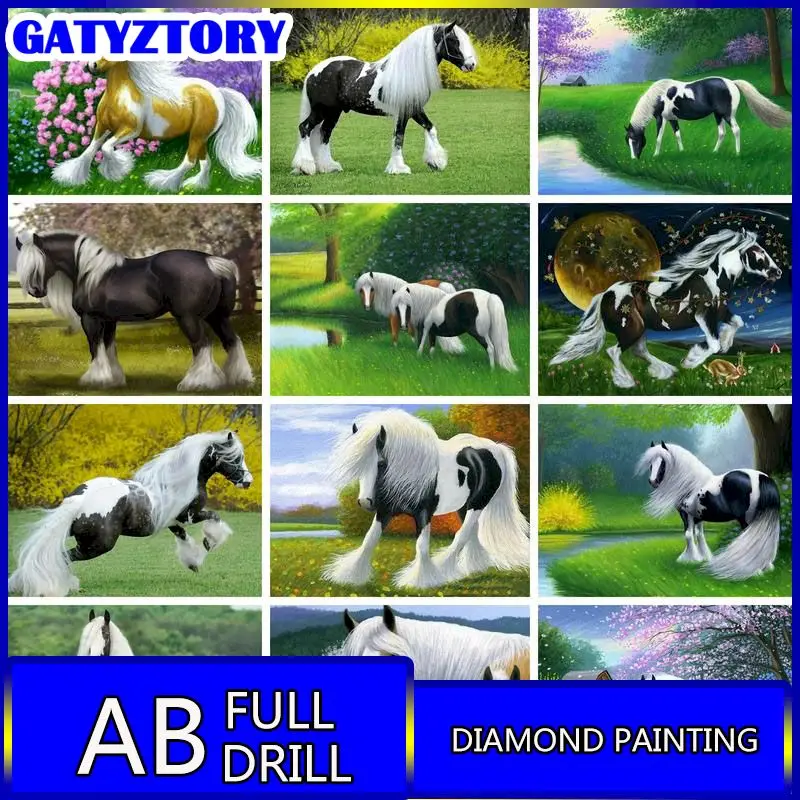 GATYZTORY Diy AB Diamond Painting Horse Cross Stitch Scenery Diamond Embroidery Animal 5d New Arrival Mosaic Kits Home Decor