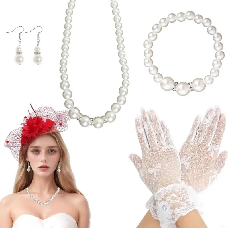 2025 NEW 5PCS TEAS Party Accessories Set Teas Party Fascinator Hat Hat Lace Gloves Necklace #4