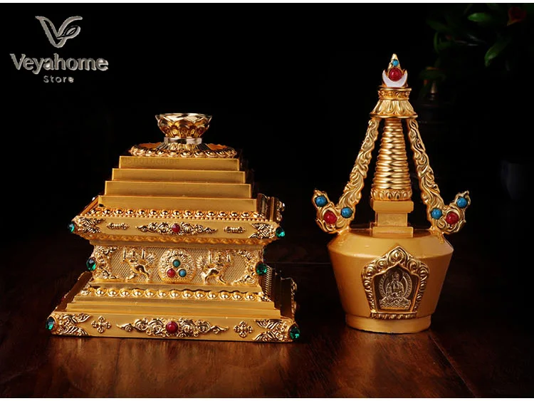 21cm Buddha Buddhist bless family home Safety Health wealth efficacious Protection gilding Bodhi Pagoda statue