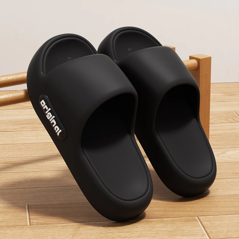 Unisex Letter Slippers Beach Slides Solid Color Mens Thick Sole Indoor Outdoor Bathroom Anti Slip Shoes Summer Couple Sandals image 5