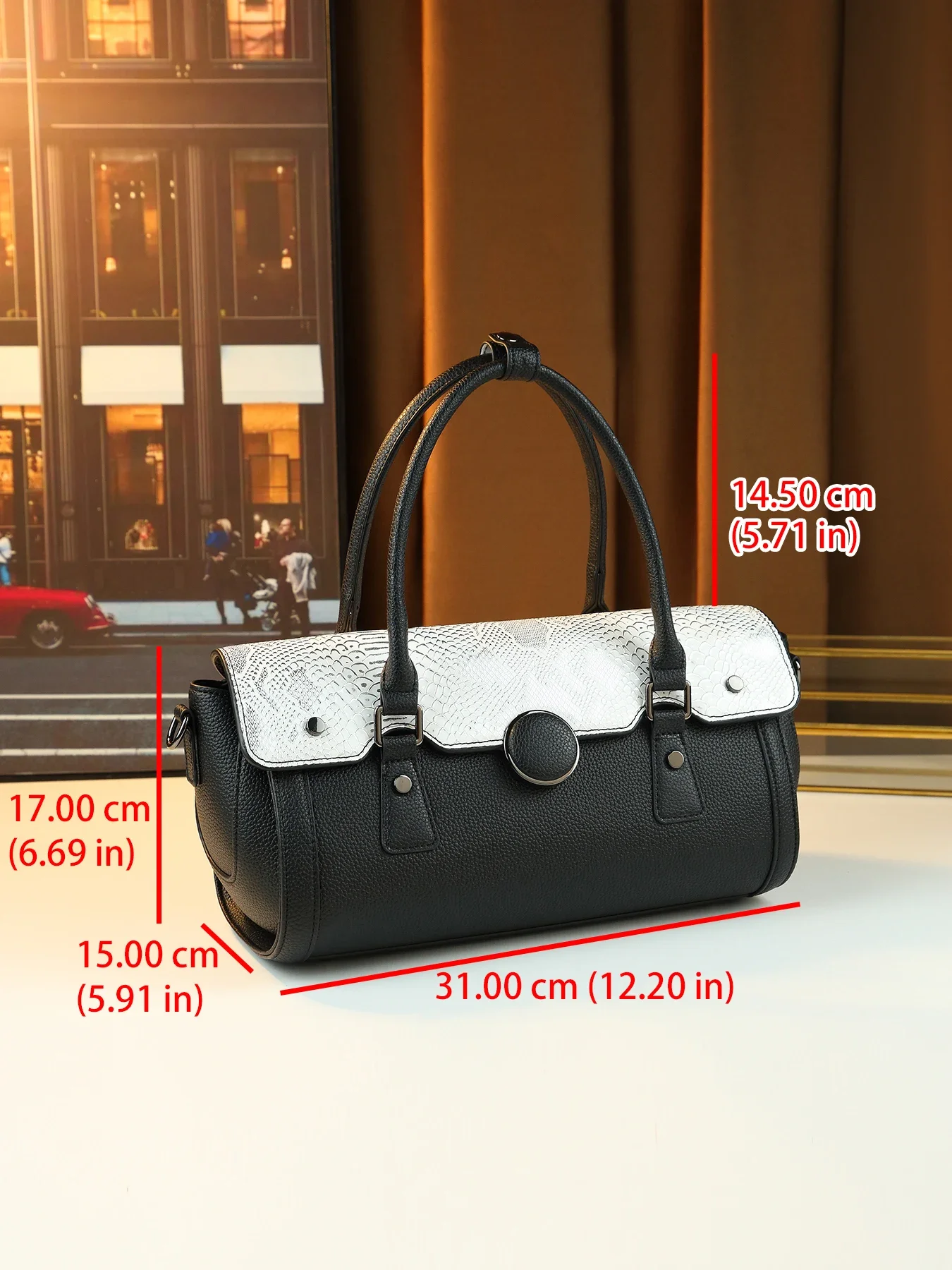 New high-quality snake pattern color matching handbag cross-border light luxury women's versatile big Boston bag