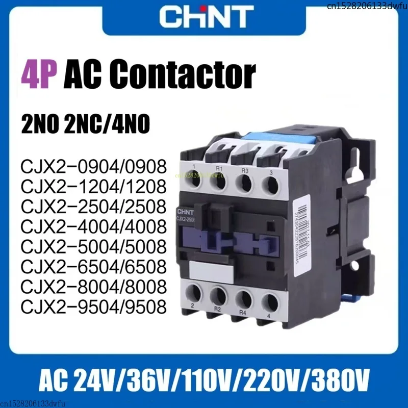 Chint 4P AC Contactor 4NO 2NO 2NC CJX2 0904 0908 1204 1208 2504 2508 4004 4008 5004 5008 6504 6508 8004 8008 9508 220V Phase