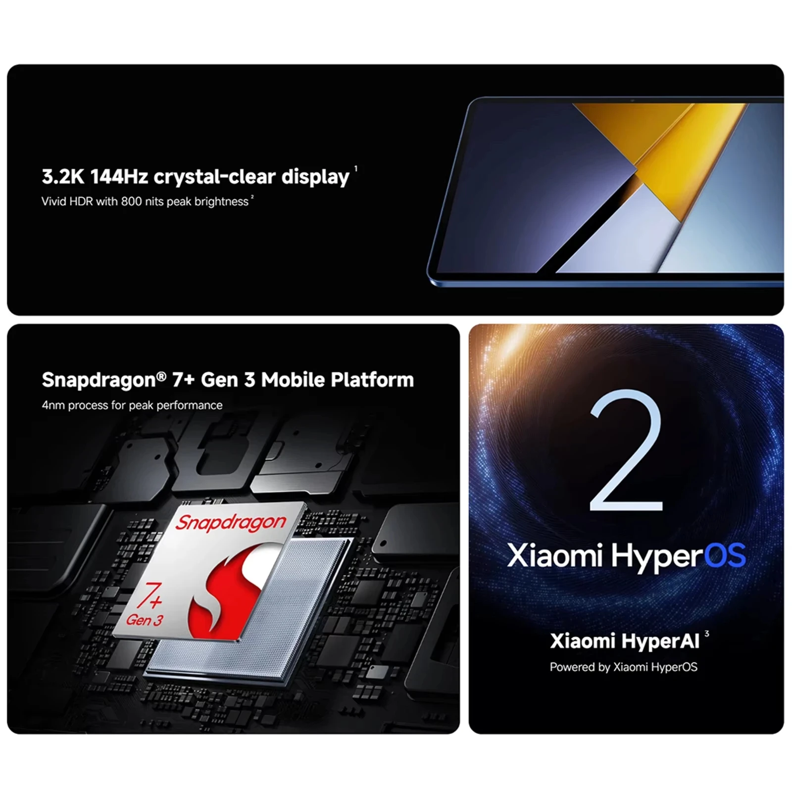 Tablet PC Poco Pad X1 de 11.2» con pantalla cristalina de 3.2K y 144Hz, procesador Snapdragon 7+ Gen 3, batería de 8850mAh y cámara de 13MP 3