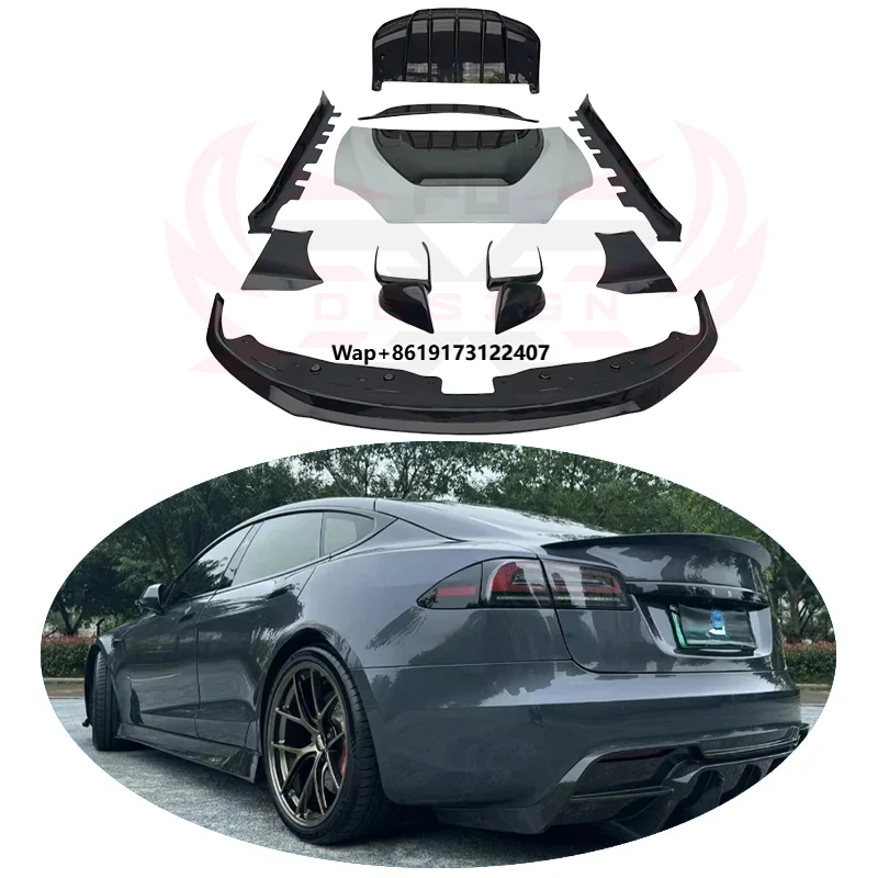 V Style Body Kit Front Lip Diffuser Hoods for  Model S Dry Carbon Fiber Side Skirts Rear Lip Protector
