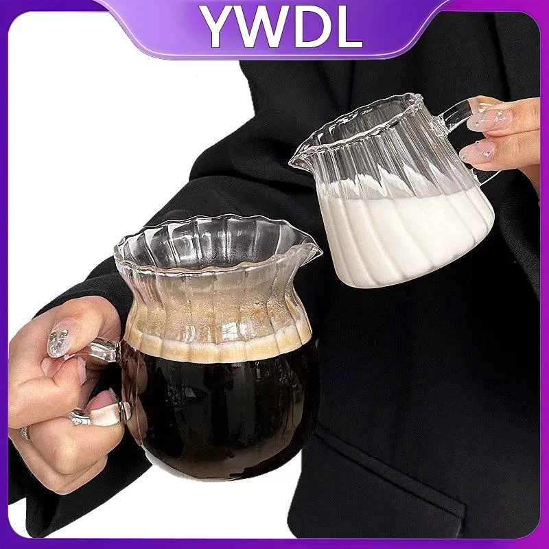 High Borosilicate Glass Milk Pitcher Stripes Creamer Jug Coffee Milk Frothing Pitcher Sauce Gravy Pourer Kitchen Tea Milk Jug