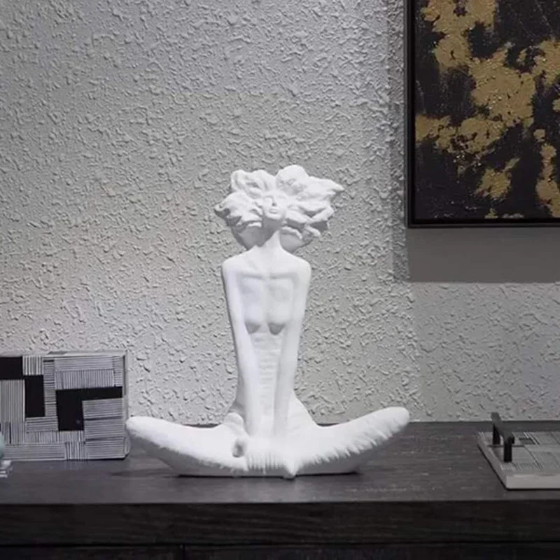 Modern White Black Sitting Beauty Resin Statue Decoration Home Livingroom Desktop Figurines Crafts Study Room Sculpture Ornament