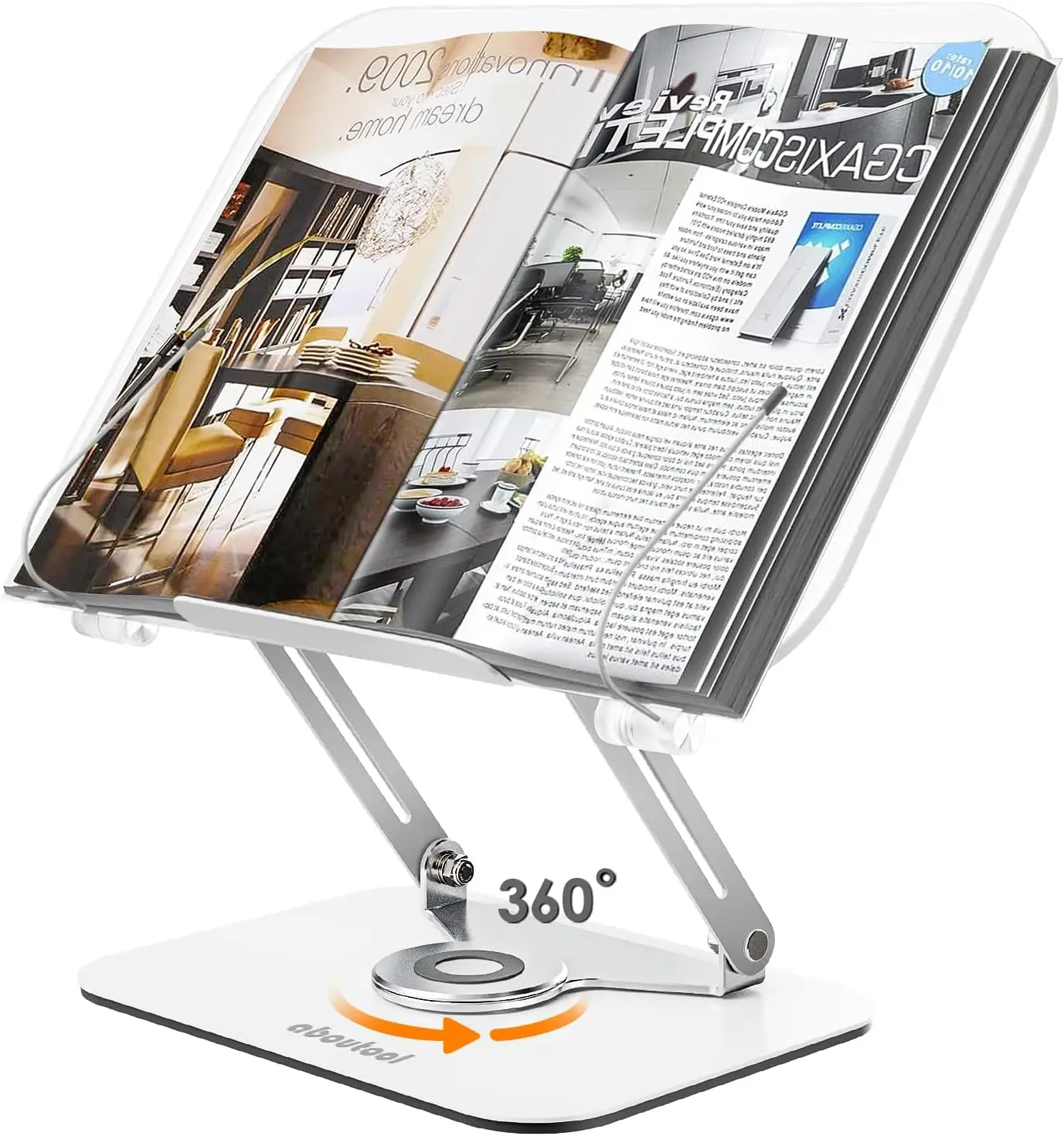 

Acrylic Book Stand For Reading Adjustable Holder With 360 Rotating Base Page Clips Foldable Desktop Ricer For Cookbook Sheet