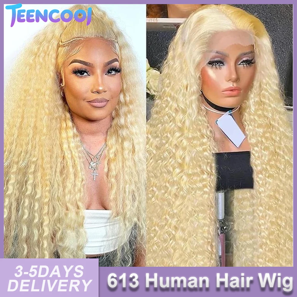 

Blonde Deep Wave 613 Human Hair Wigs 13X6 13x4 Hd Transparent Lace Frontal Wig 30 32 34 36 38 Inch Lace Front Wigs 180% 200% Density Brazilian Water Wave Curly Wigs