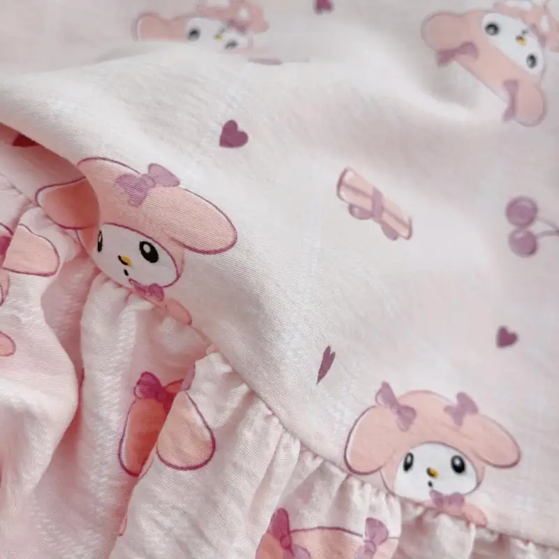 Kawaii Sanrioed Pajamas Anime My Melody Kuromi Cinnamoroll Girls Nightgown Kids Cute Loungewear Princess Skirt Summer Sleepwear