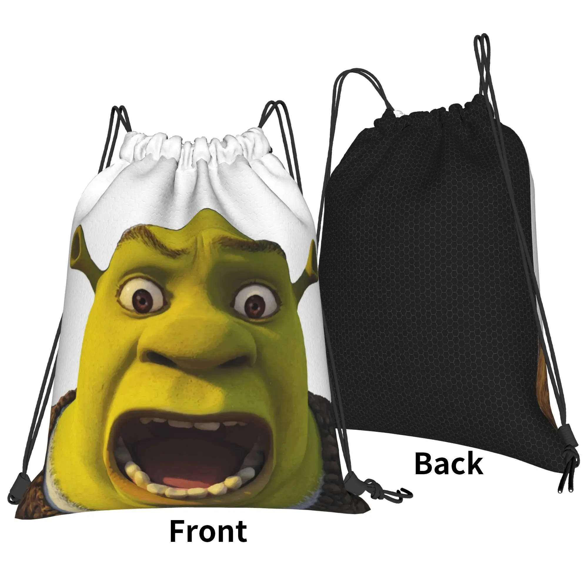 Surprised Shreks Drawstring Backpack Sports Gym Sackpack Funny Face Anime String Bag for Working Out 36cm (W) x 43cm (H)