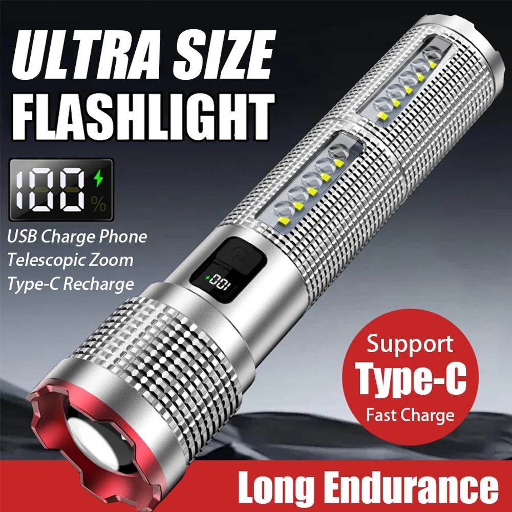 

Супер яркий светодиодный фонарик, USB перезаряжаемый фонарик, телескопический зум, ручной фонарик, уличный фонарь для кемпинга, аварийной рыбалки