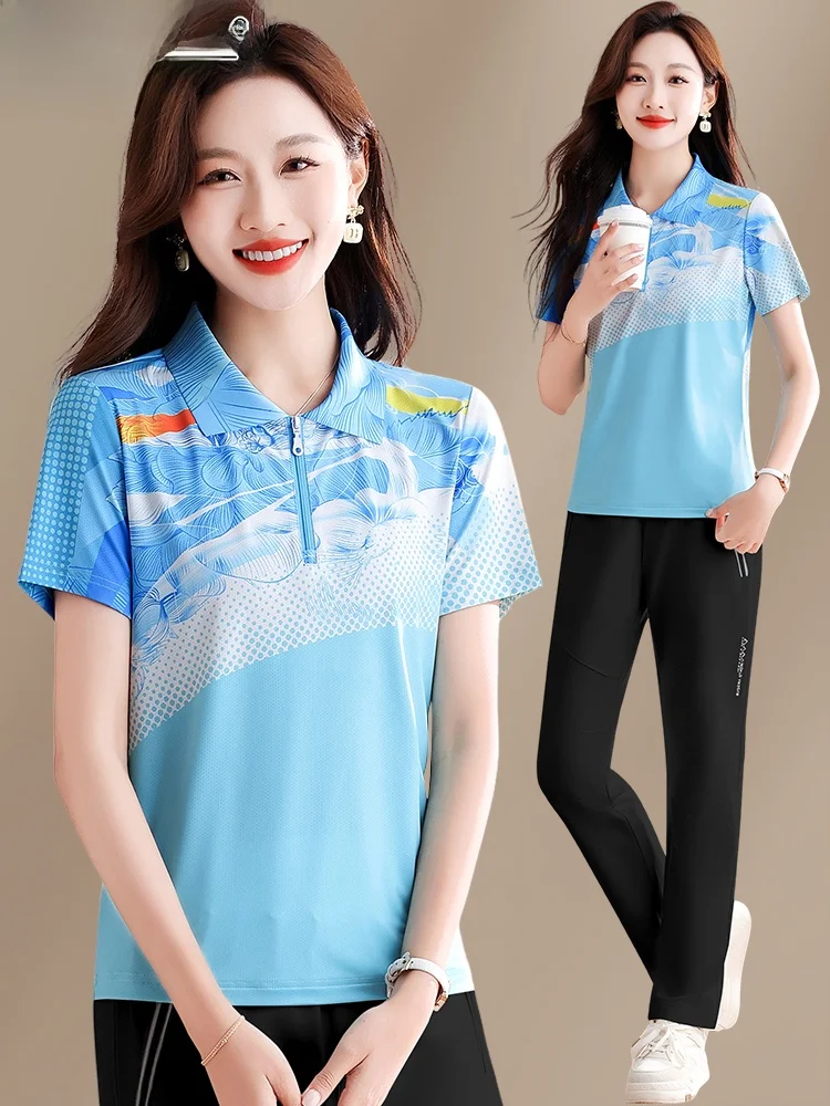 TUCANO 2025 Conjunto deportivo Qui Dry de seda de hielo de verano para mujer Conjunto informal de dos piezas con cuello fino ort Sve Faionable Leisure O...