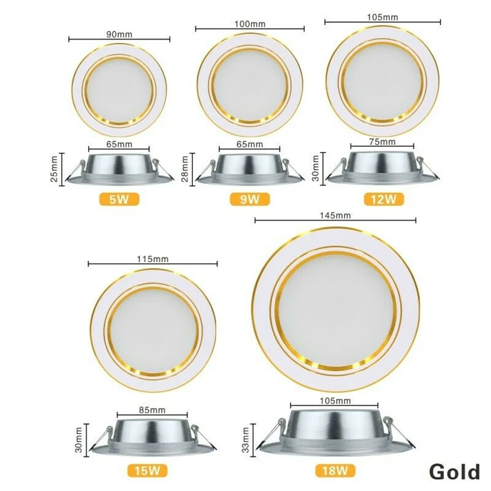 AC 220V LED Downlight 5W 9W 12W 15W 18W gömme yuvarlak LED tavan lambası AC 230V 240V iç mekan aydınlatması sıcak beyaz soğuk beyaz