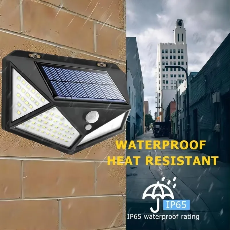 1~12PCS 100 LED Solar Wall Lamp 4 Sides Luminous With Motion Sensor Outdoor Garden Courtyard Waterproof Wall Light