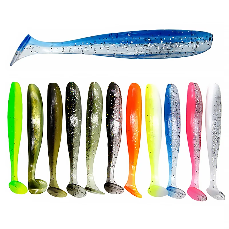 Bazooka 10pcs 100mm Fishing Lure Soft Bait Silicone Worm Double Color T Tail Easy Shiner Sea Shad Wobblers Pike Crap Bass Winter