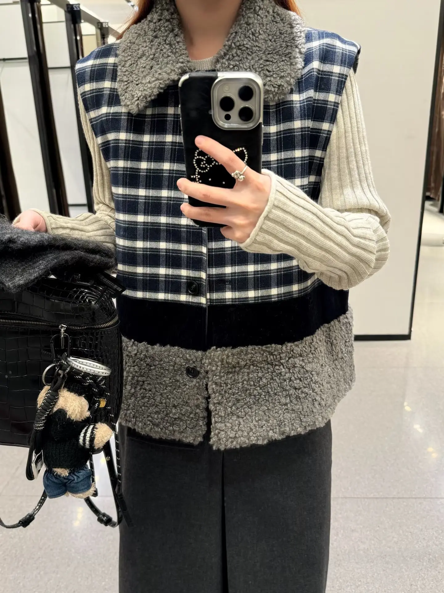 

Retro Korean Style Patchwork Lamb Fur Collar Vest Women's Thickened Warm Sleeveless Vest Autumn Winter Design Sense Outerwear