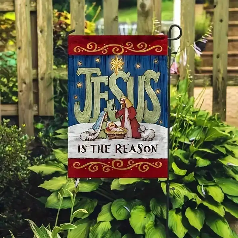 Jesus Garden Flag Jesus Is The Reason Christian Religious Christmas Flag Garden Porch Lawn Flag Home Decorative Banner Double